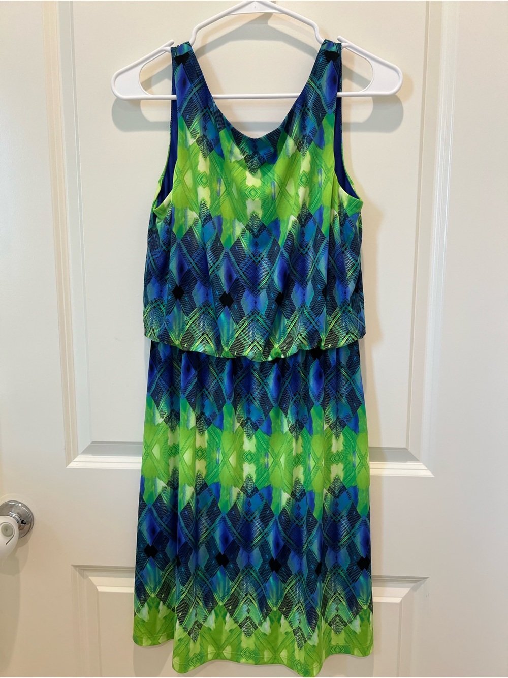 Maggy London Blue and Green Printed Dress